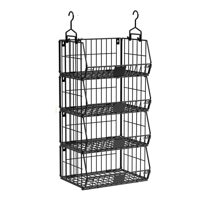 Foldable Hanging Closet Organizer 4-Tier Storage Shelf Divider Wardrobe Space Saver for Clothes - Black - 1
