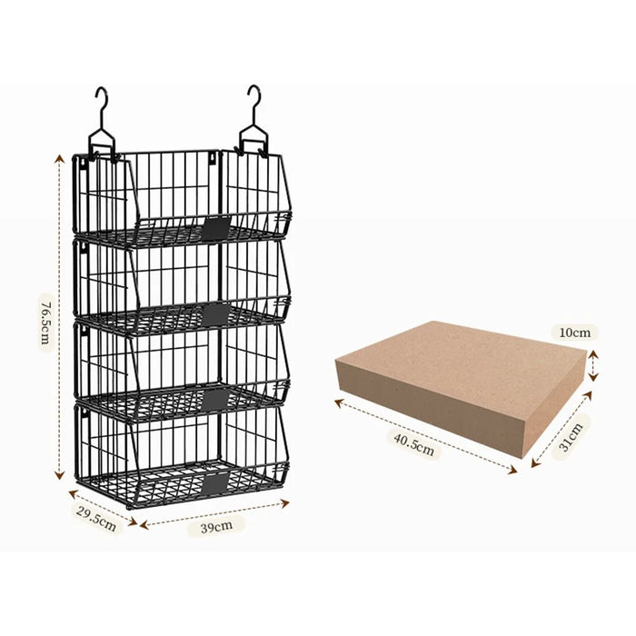 Foldable Hanging Closet Organizer 4-Tier Storage Shelf Divider Wardrobe Space Saver for Clothes - Black - 6