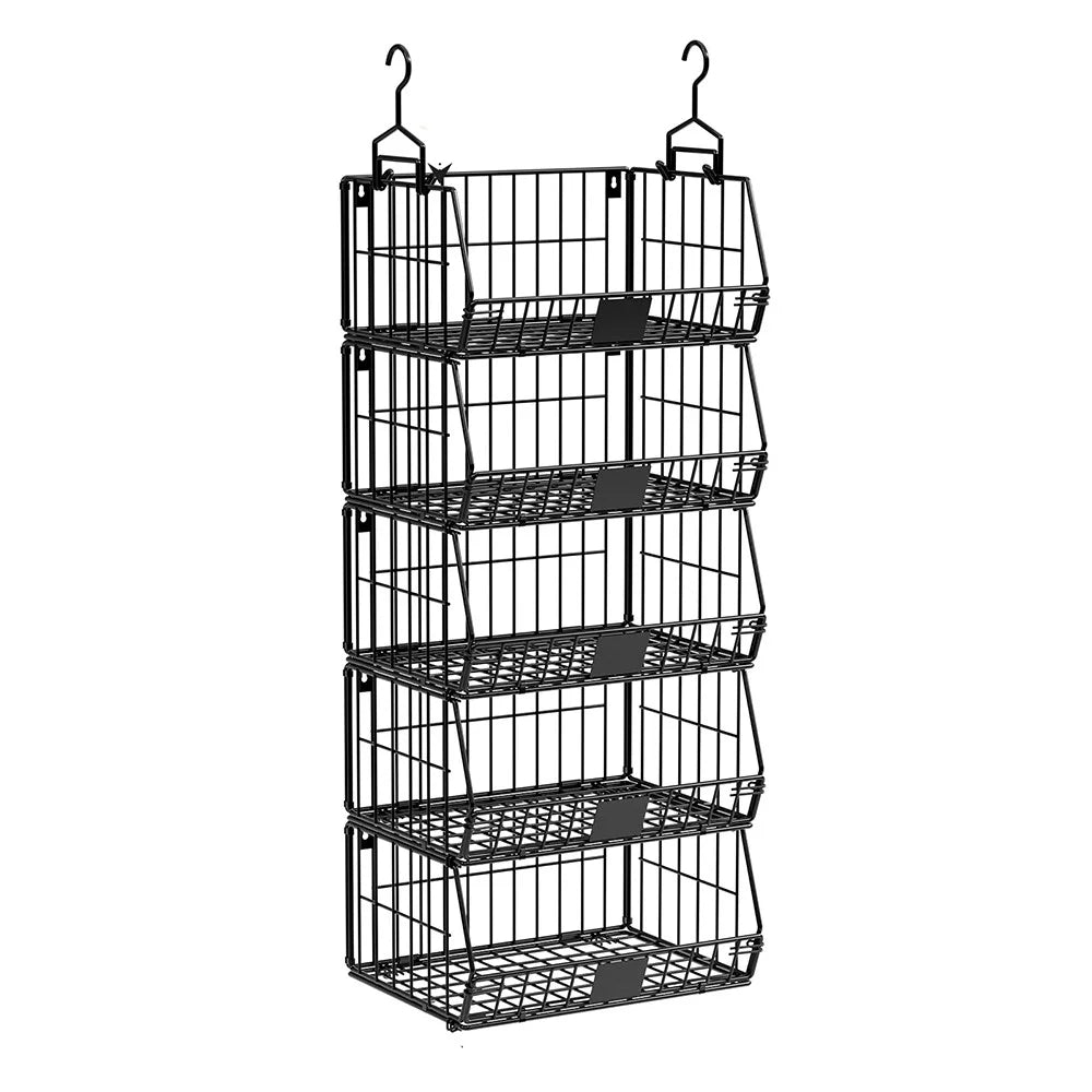 Foldable Hanging Closet Organizer 5-Tier Storage Shelf Divider Wardrobe Space Saver for Clothes - Black - 1