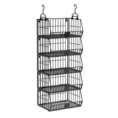 Foldable Hanging Closet Organizer 5-Tier Storage Shelf Divider Wardrobe Space Saver for Clothes - Black - 1
