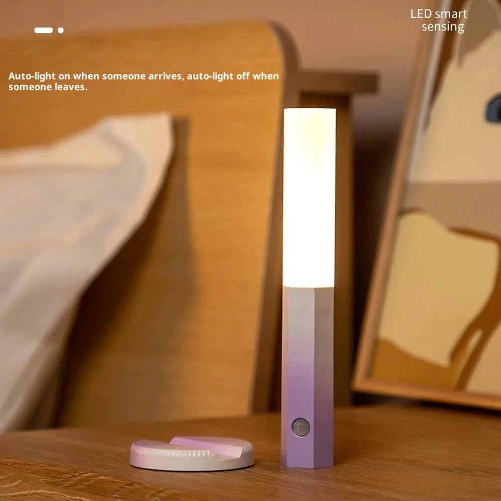LED Motion Sensor Night Light Rechargeable Wall Light Magnetic Stick-On Gradual Brightness for Hallway / Bedroom / Bathroom - Gradient Purple - 2