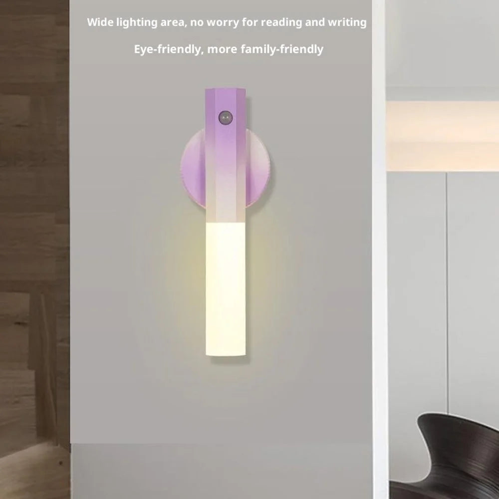 LED Motion Sensor Night Light Rechargeable Wall Light Magnetic Stick-On Gradual Brightness for Hallway / Bedroom / Bathroom - Gradient Purple - 4