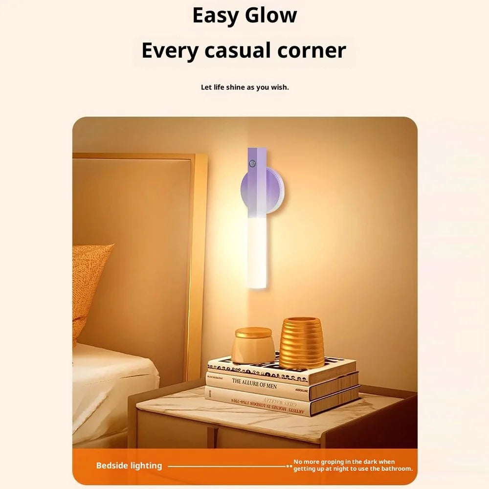 LED Motion Sensor Night Light Rechargeable Wall Light Magnetic Stick-On Gradual Brightness for Hallway / Bedroom / Bathroom - Gradient Purple - 5