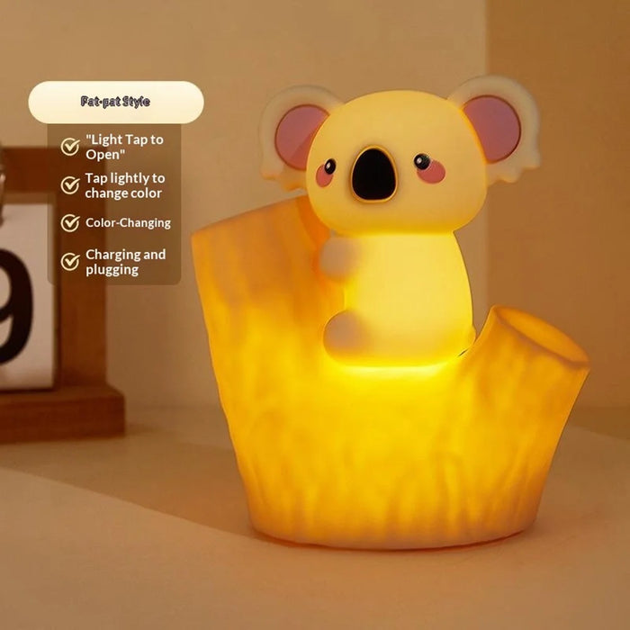 820 7-Color Gradient Koala Tap-Activated Control Light 2-Level Dimming Timer Cartoon Silicone Night Lamp Rechargeable for Bedroom - 2