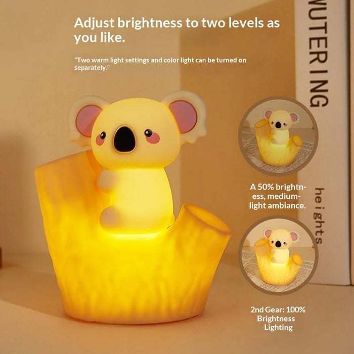 820 7-Color Gradient Koala Tap-Activated Control Light 2-Level Dimming Timer Cartoon Silicone Night Lamp Rechargeable for Bedroom - 4