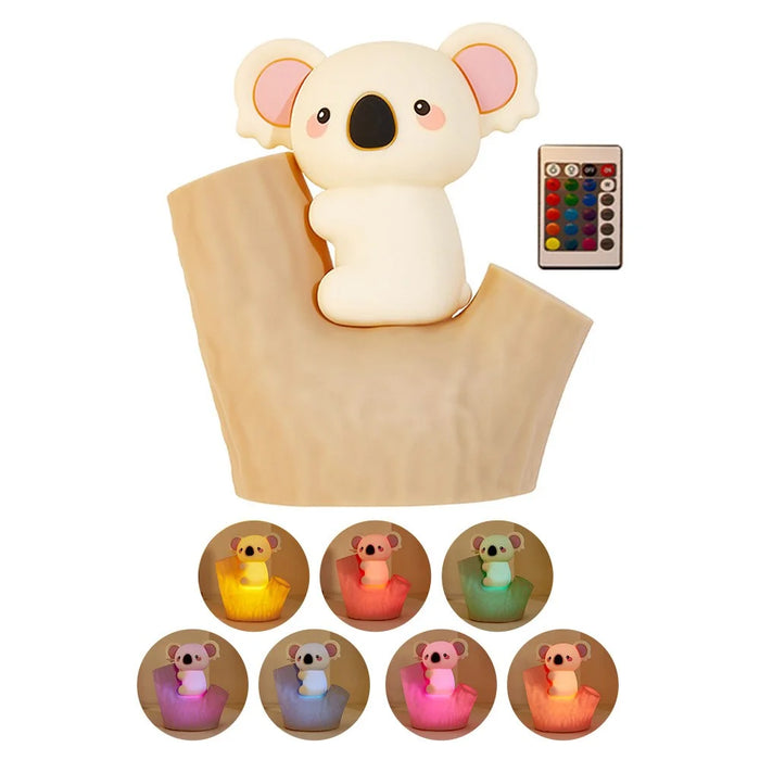 820 7-Color Gradient Koala Tap-Activated Control Light 2-Level Dimming Timer Cartoon Silicone Night Lamp Charging Remote Control - 1