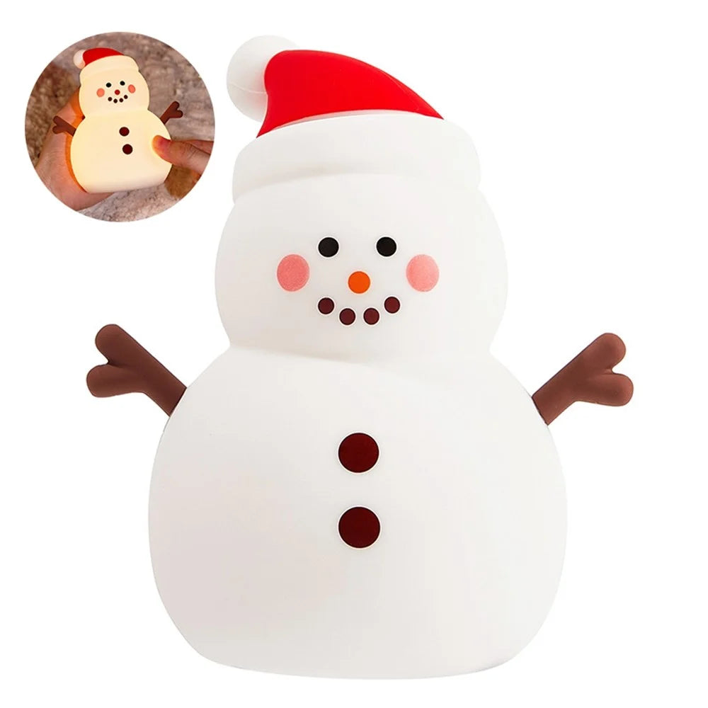 821 Snowman Silicone Tap-Activated Control Light 3-Level Brightness Control Christmas Night Lamp Rechargeable - 1