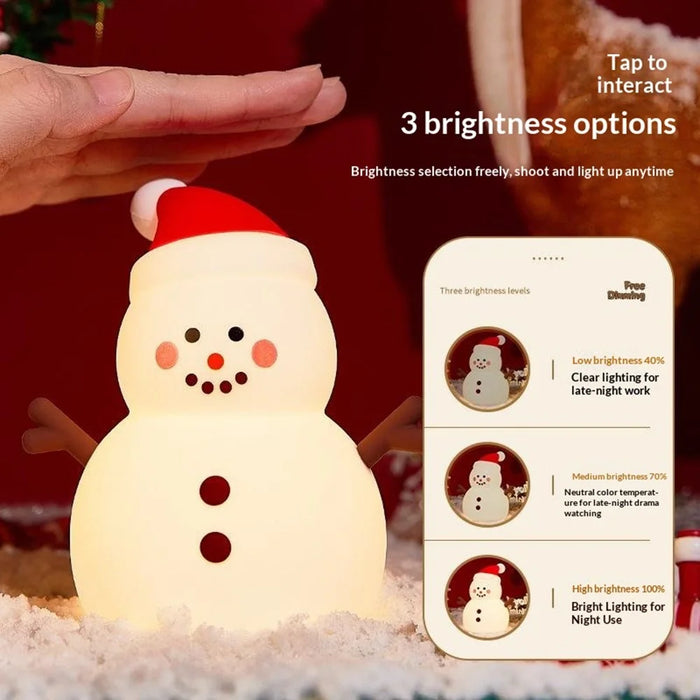 821 Snowman Silicone Tap-Activated Control Light 3-Level Brightness Control Christmas Night Lamp Rechargeable - 5