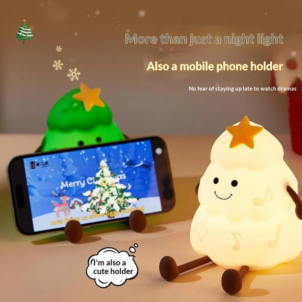 822 Christmas Tree 3-Level Dimming Timer Silicone Night Light Touch-Sensitive Control Phone Stand Pat Lamp - Green - 3
