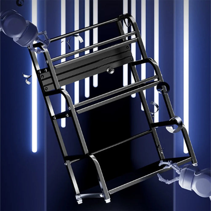40cm 3 Layer Kitchen Storage Rack Carbon Steel Spice Organizer with Removable Hooks Knife Holder - Black - 4