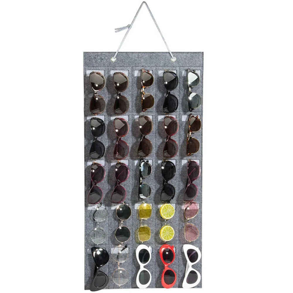 25 Slots Wall Hanging Felt Sunglasses Holder Bag Eyeglasses Storage Pouch Organizer, Style B - Dark Grey - 3