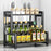 Carbon Steel 40cm Kitchen Storage Rack 2 Layer Seasoning Organizer Countertop Knife Shelf with Hook - 1