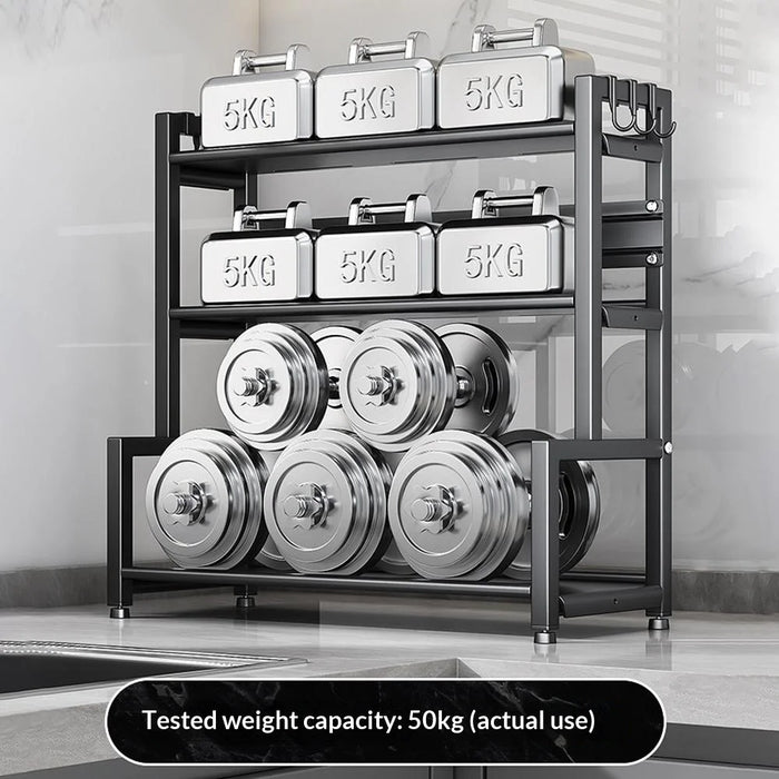 Carbon Steel 40cm 3 Layer Kitchen Storage Rack Spice Organizer Countertop Knife Holder with Hook - 3