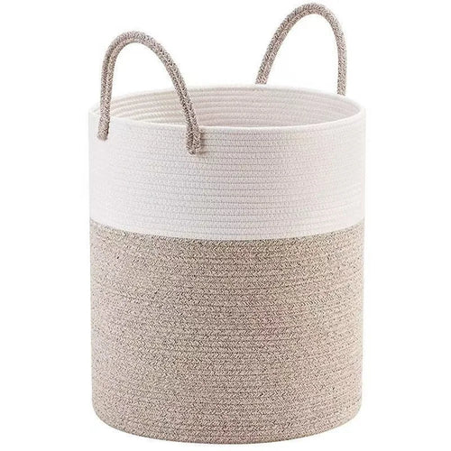 Cotton Rope Woven Storage Bucket Large Capacity Laundry Hamper Handheld Storage Basket for Clothes Toys - White with Speckled Brown - 1