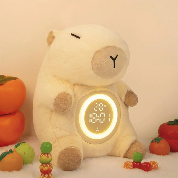 Cute Capybara Shape Plush Toy Bedside Lamp for Bedroom Alarm Clock with Night Light Birthday Gift - 2