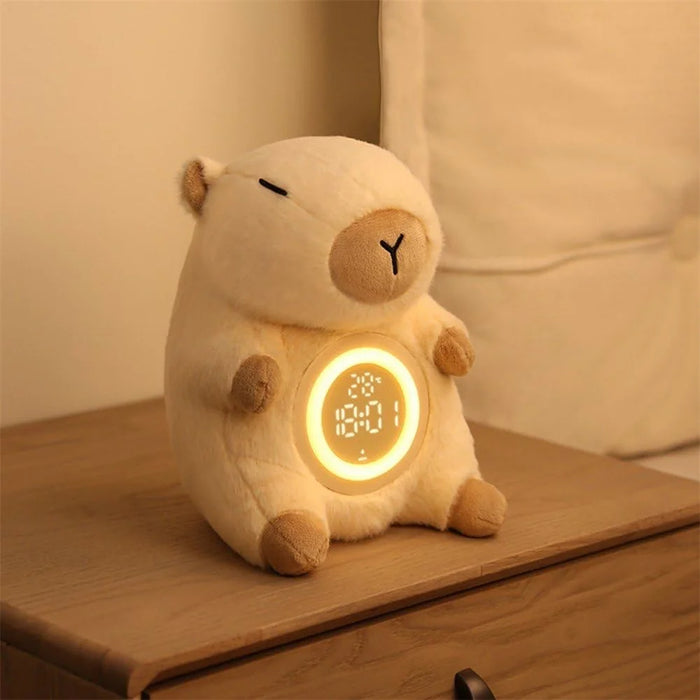 Cute Capybara Shape Plush Toy Bedside Lamp for Bedroom Alarm Clock with Night Light Birthday Gift - 4