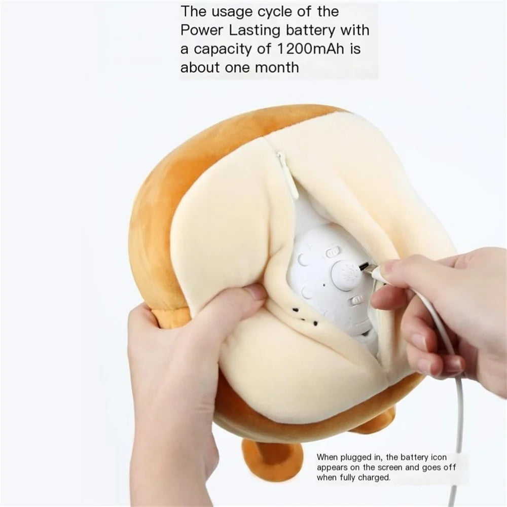 Cartoon Toast Shape Alarm Clock Night Light with 4 Ringtones for Bedroom Plush Toy Kids Gift - Eyes Opened - 4