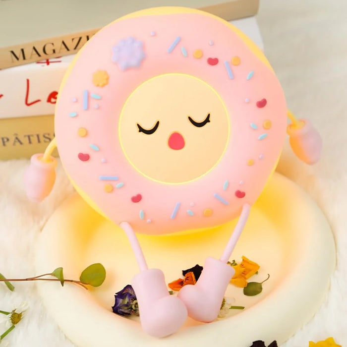 Cartoon Donut Shape Night Light Cute Bedside Lamp Nursery Feeding Light Birthday Gift - Pink - 3