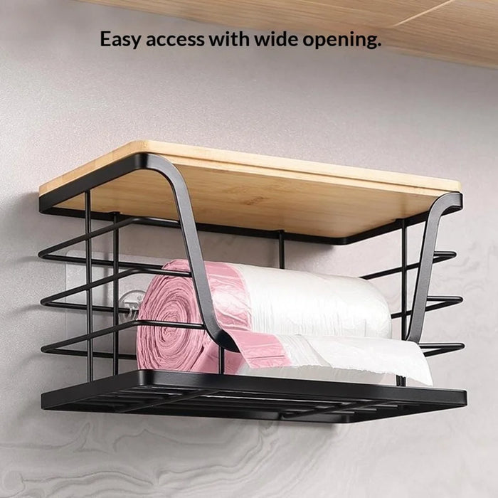 2Pcs  /  Set Stackable Kitchen Countertop Organizer Garbage Bag Dispenser with Bamboo Top Wall Mounted Fruit Vegetable Basket - 4