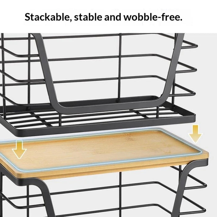 2Pcs  /  Set Stackable Kitchen Countertop Organizer Garbage Bag Dispenser with Bamboo Top Wall Mounted Fruit Vegetable Basket - 7