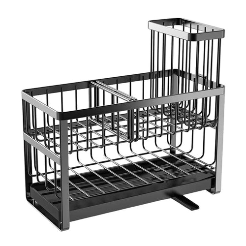 Dual Layer Sink Organizer for Sponges Brushes Soap Dispensers Carbon Steel Draining Rack with Detachable Brush Holder - 1