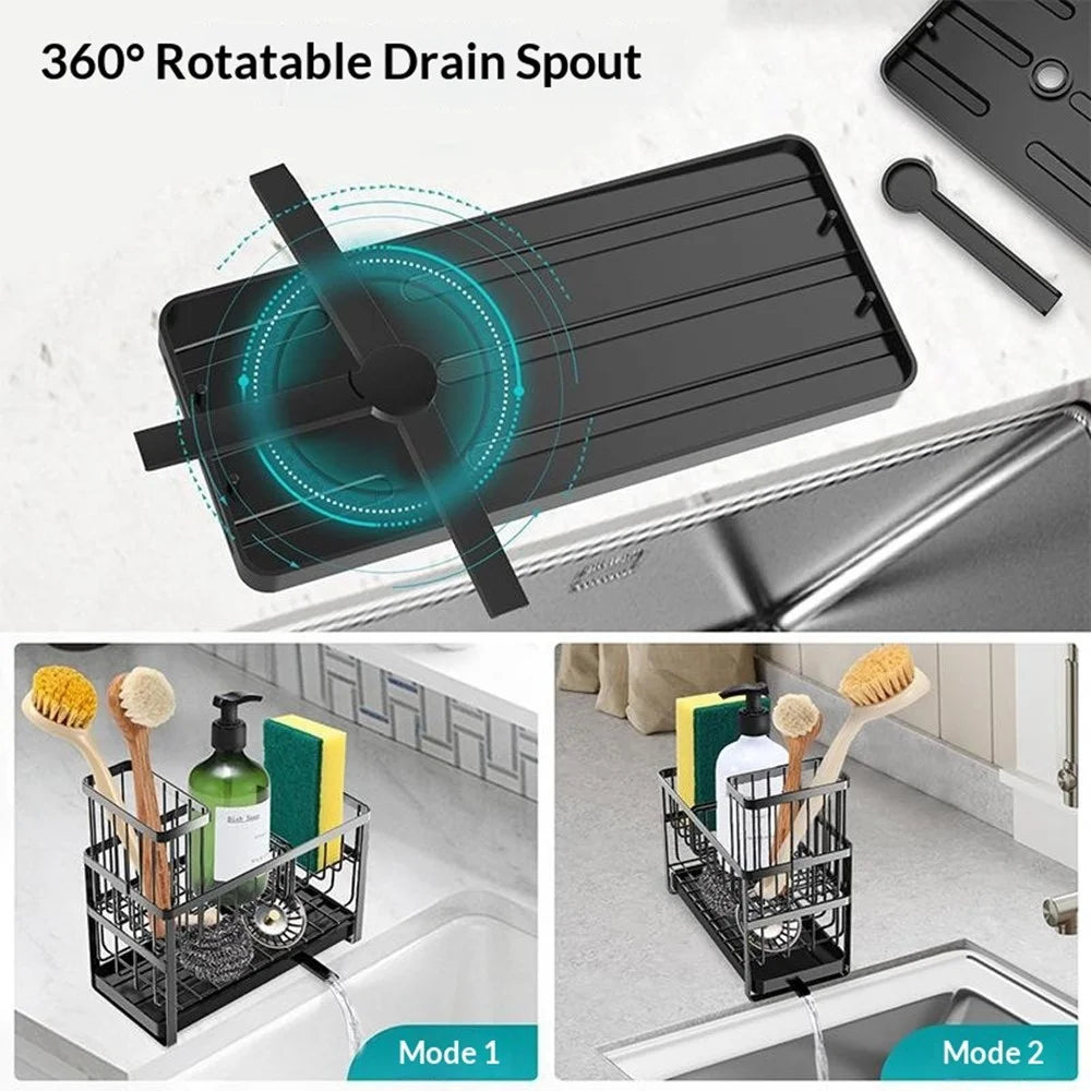 Dual Layer Sink Organizer for Sponges Brushes Soap Dispensers Carbon Steel Draining Rack with Detachable Brush Holder - 7