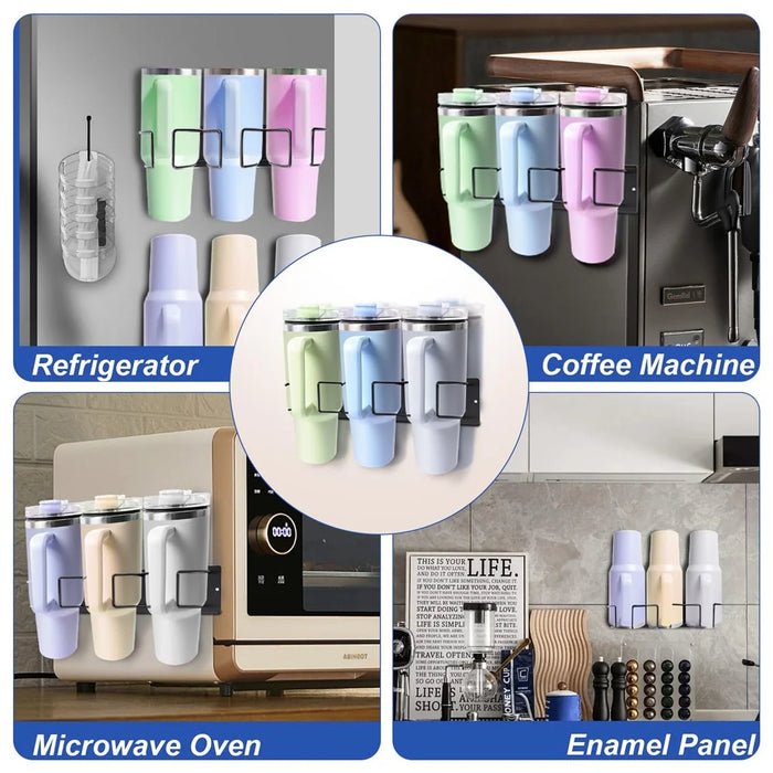 3Pcs / Set Kitchen Magnetic Fridge Mount Carbon Steel Storage Rack for Stanley Cup and Lid Holder - 6
