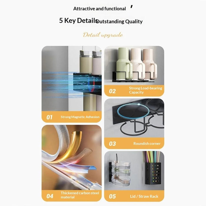 3Pcs / Set Kitchen Magnetic Fridge Mount Carbon Steel Storage Rack for Stanley Cup and Lid Holder - 7