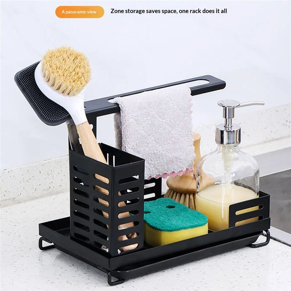 Sink Caddy Organizer for Kitchen Soap Dispenser Holder No Drilling Wall Mounted Sponge Drain Rack - 2