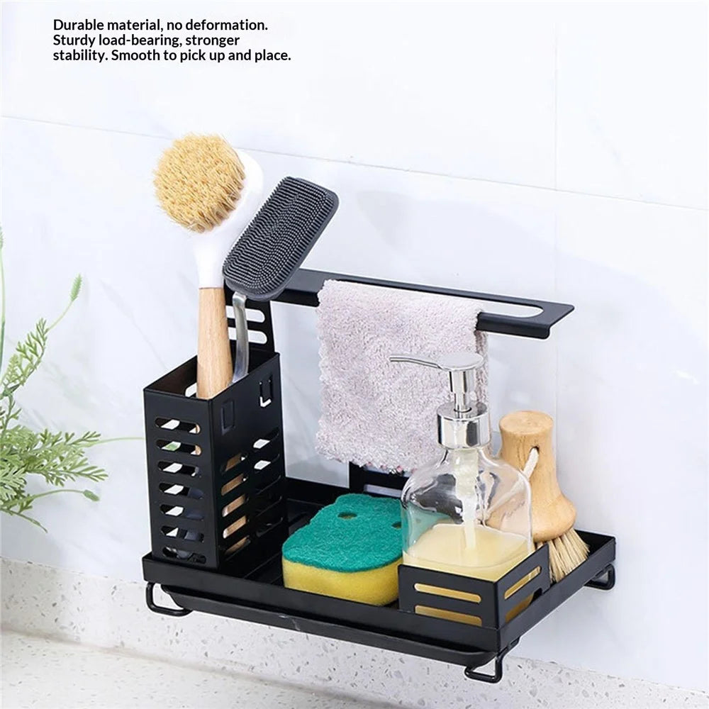 Sink Caddy Organizer for Kitchen Soap Dispenser Holder No Drilling Wall Mounted Sponge Drain Rack - 3