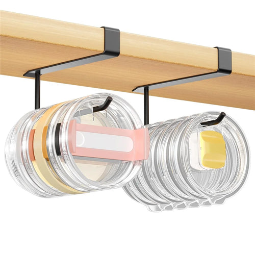 2Pcs Small Cup Lid Storage Rack Drill-Free Cabinet Organizer Carbon Steel Hanging Rack High Load-Bearing Capacity - Black - 1