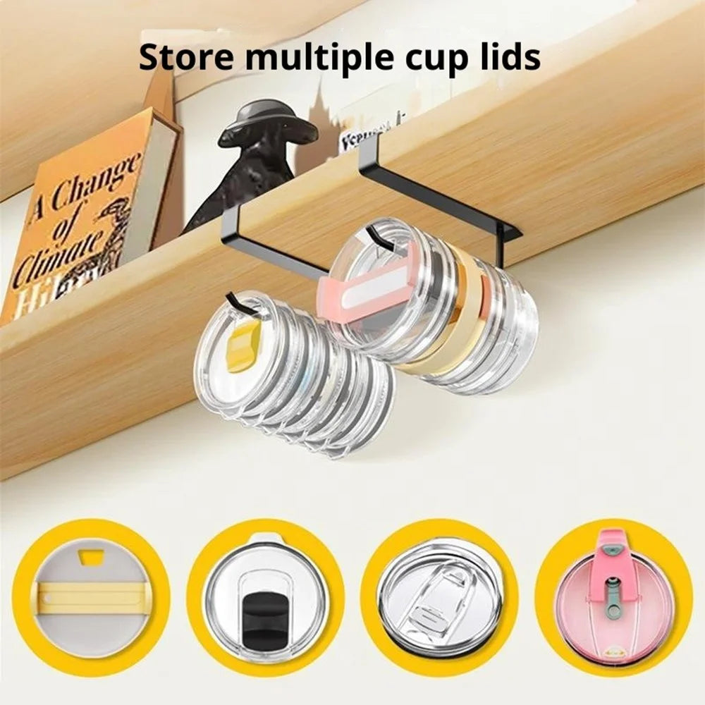2Pcs Small Cup Lid Storage Rack Drill-Free Cabinet Organizer Carbon Steel Hanging Rack High Load-Bearing Capacity - Black - 2
