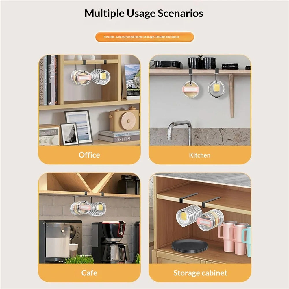 2Pcs Small Cup Lid Storage Rack Drill-Free Cabinet Organizer Carbon Steel Hanging Rack High Load-Bearing Capacity - Black - 5