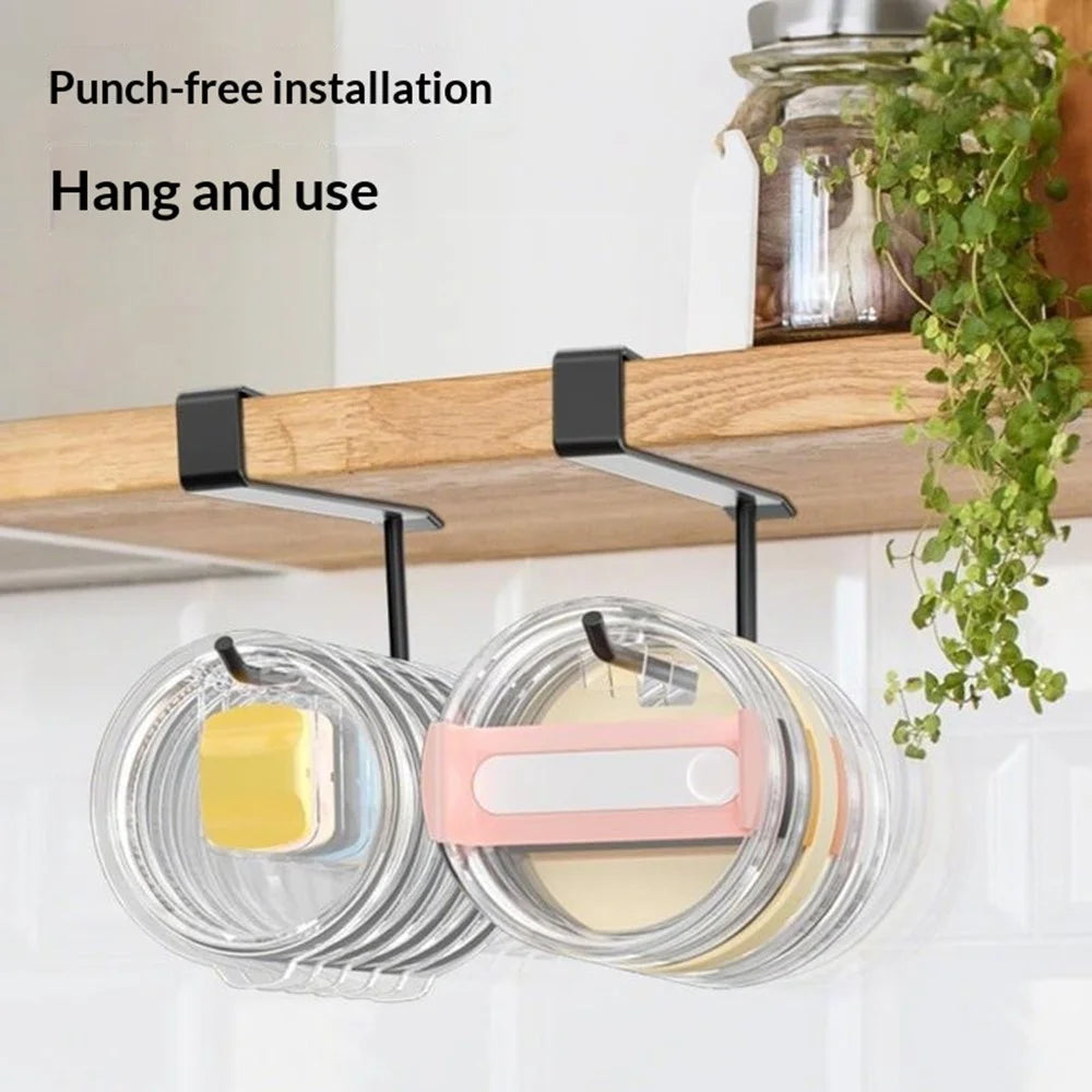 2Pcs Large Carbon Steel Lid Organizer Drill-Free Paper Towel Holder Carbon Steel Hanging Rack Space Saving - Black - 2