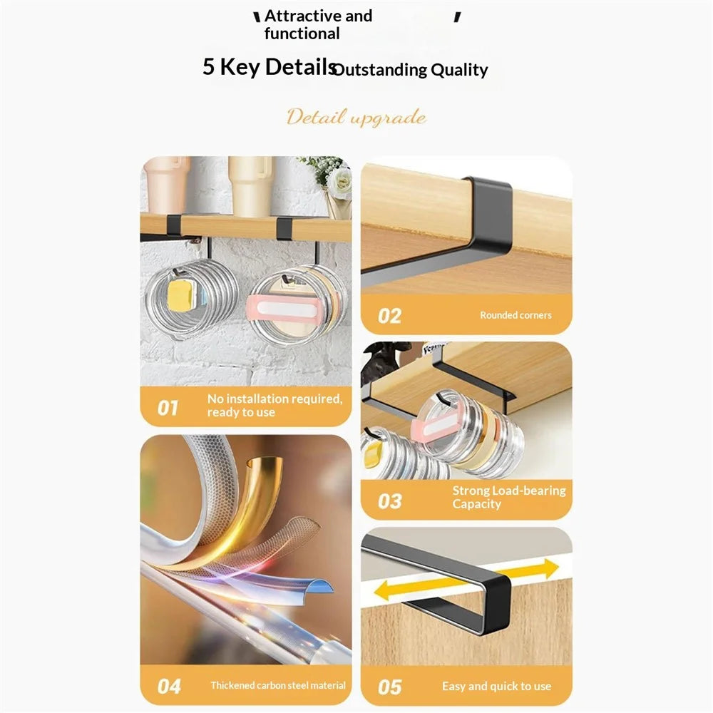 2Pcs Large Carbon Steel Lid Organizer Drill-Free Paper Towel Holder Carbon Steel Hanging Rack Space Saving - Black - 5