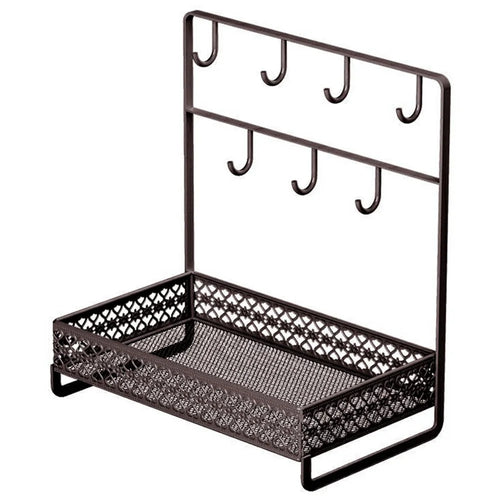 Carbon Steel Desktop Storage Box Double Layer Entryway Organizer Space Saving Key Rack - Coffee - 1