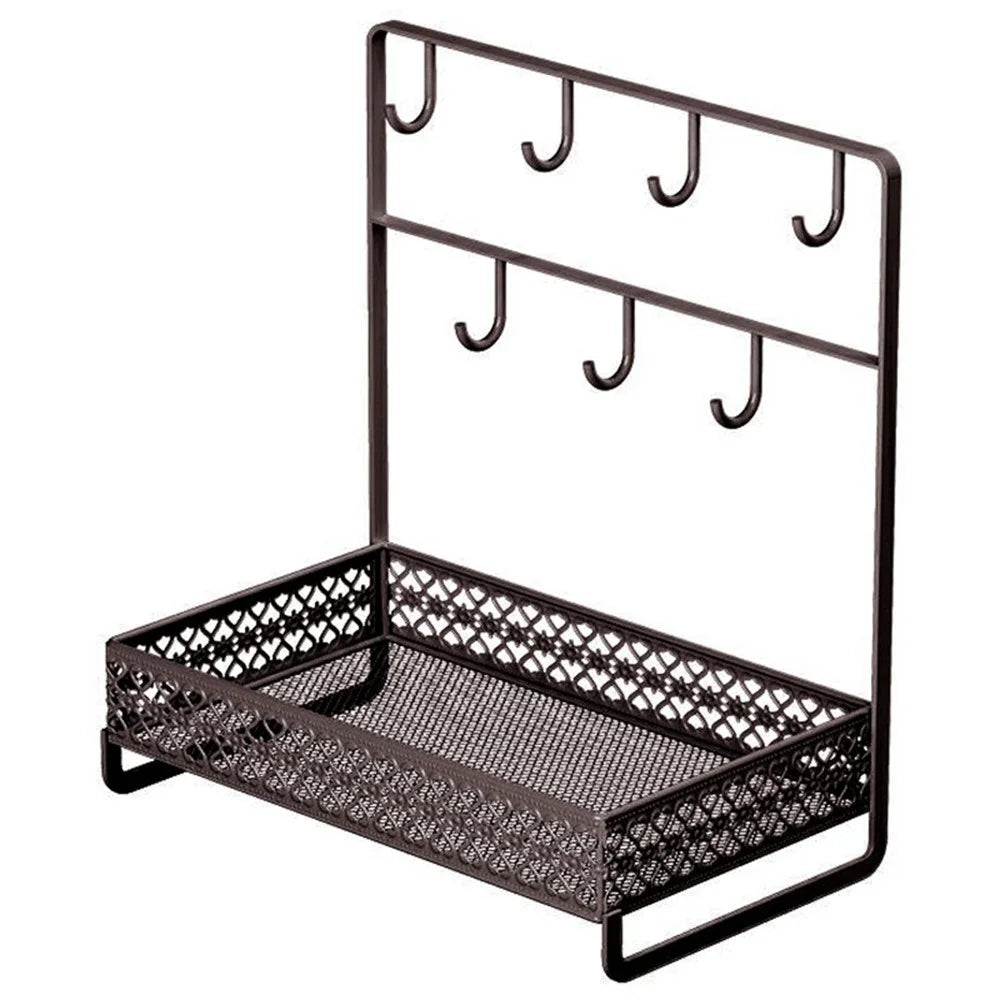 Carbon Steel Desktop Storage Box Double Layer Entryway Organizer Space Saving Key Rack - Coffee - 1