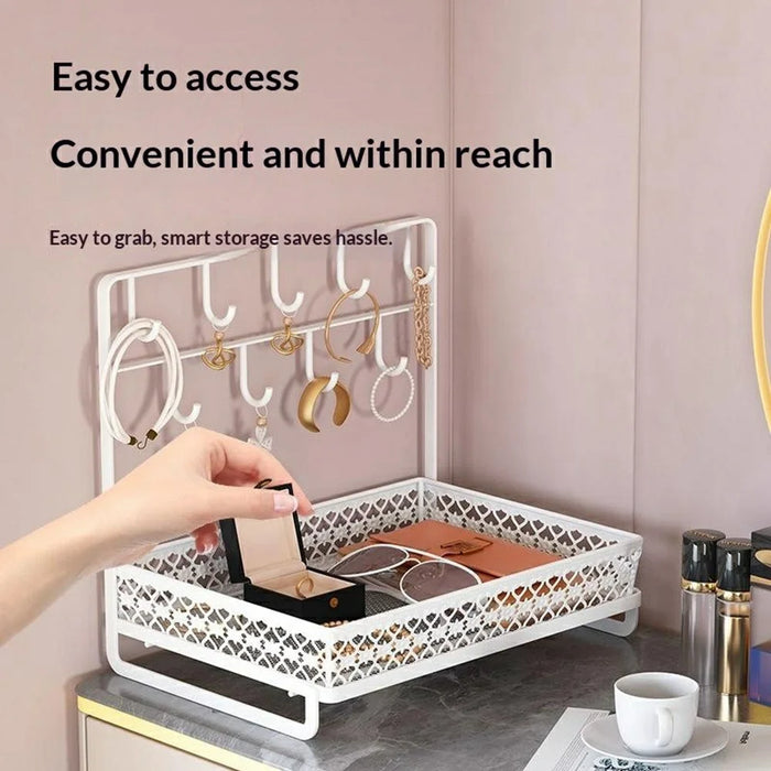 Carbon Steel Desktop Storage Box Double Layer Entryway Organizer Space Saving Key Rack - Coffee - 4