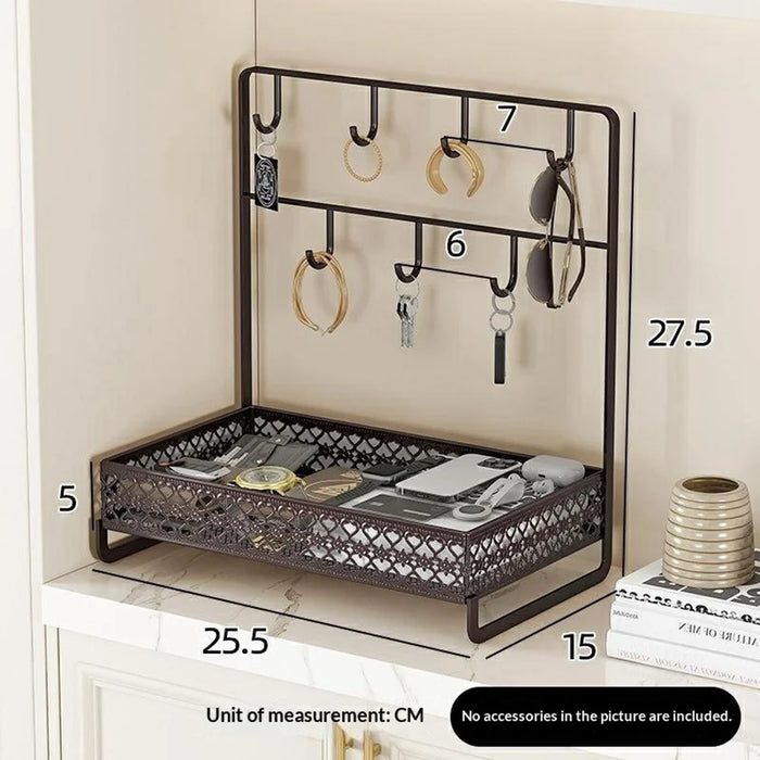 Carbon Steel Desktop Storage Box Double Layer Entryway Organizer Space Saving Key Rack - Coffee - 6