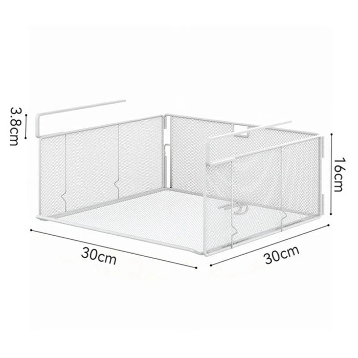 1Pc Under Cabinet Basket Organizer Foldable No Drill Storage Rack Stackable for Kitchen Closet - White - 6