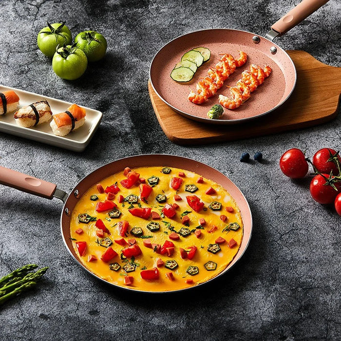 Non-Stick Frying Pan Set 3Pcs 18cm+22cm+26cm Aluminum Pancake Skillet for Induction / Gas Stove Home Cooking - Black - 3