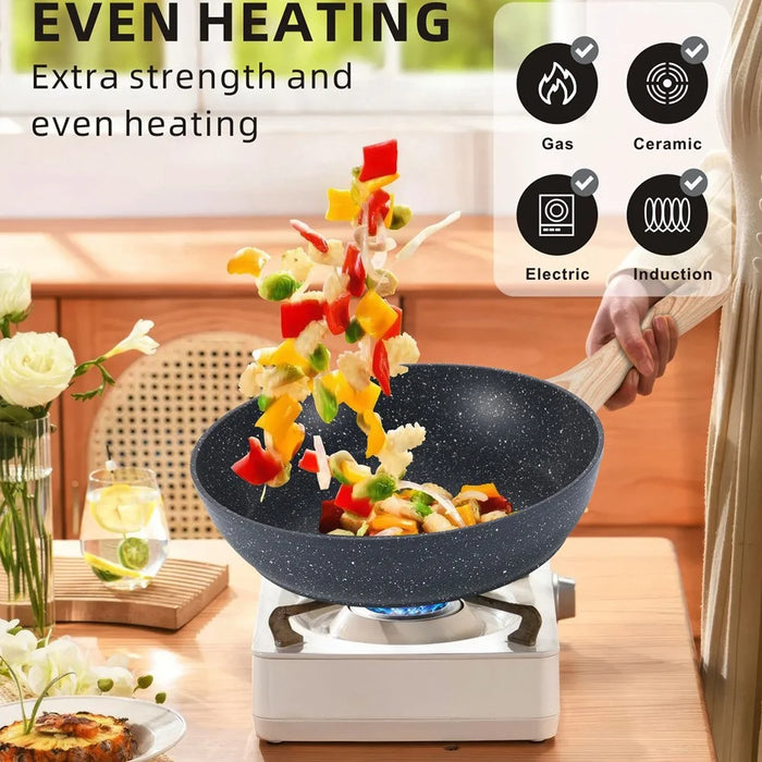 Granite Non-Stick Cookware Set 12Pcs Kitchen Utensils Marble Pattern Frying Pan / Stockpot / Sauce Pan for Home Cooking - Black - 2