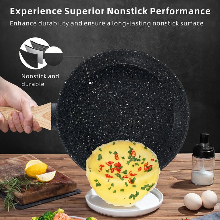 Granite Non-Stick Cookware Set 12Pcs Kitchen Utensils Marble Pattern Frying Pan / Stockpot / Sauce Pan for Home Cooking - Black - 4