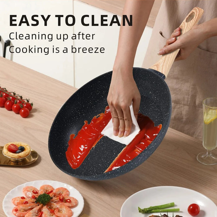 Granite Non-Stick Cookware Set 12Pcs Kitchen Utensils Marble Pattern Frying Pan / Stockpot / Sauce Pan for Home Cooking - Black - 5