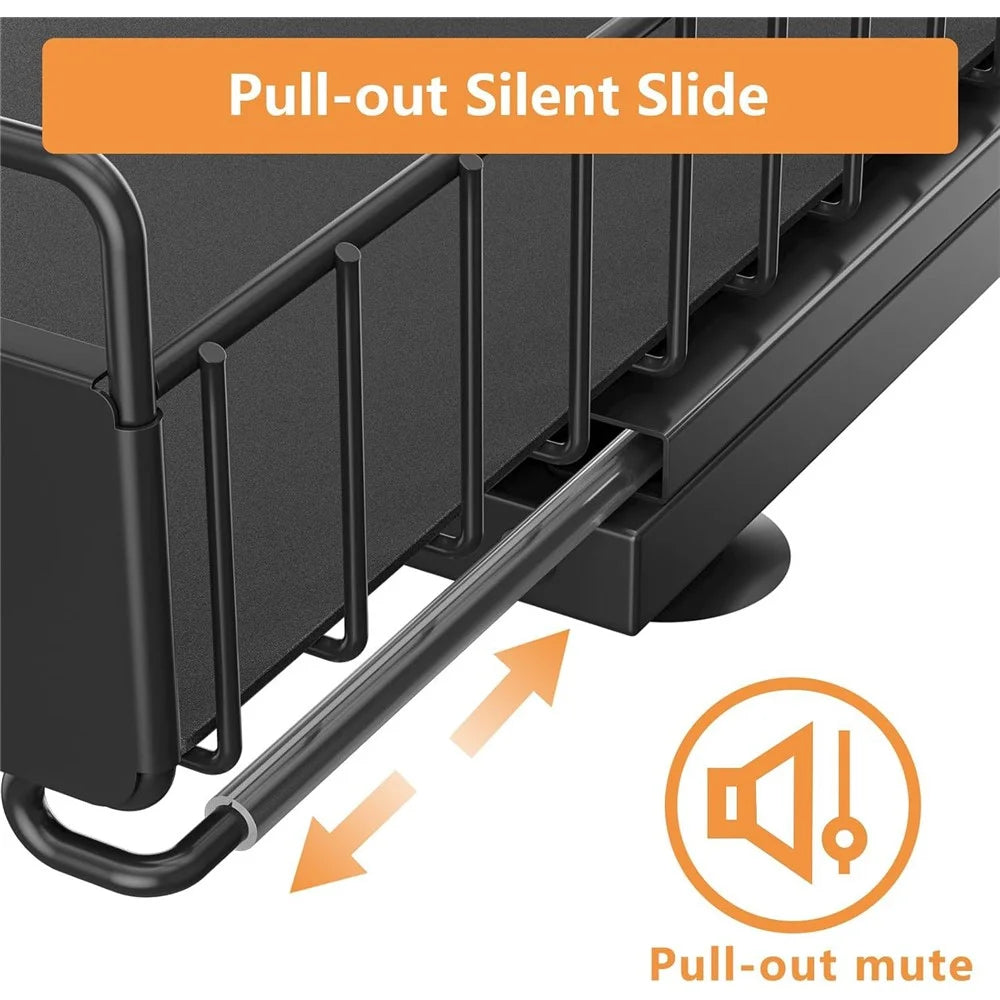 Kitchen Sink Cabinet Organizer Adjustable Height Double Layer Pull-Out Storage Rack Countertop Spice Shelf - Black - 3