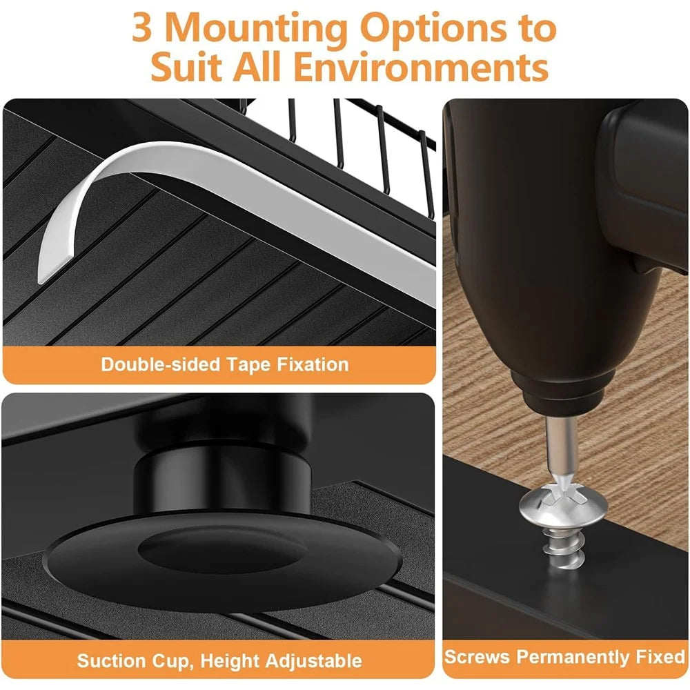 Kitchen Sink Cabinet Organizer Adjustable Height Double Layer Pull-Out Storage Rack Countertop Spice Shelf - Black - 5