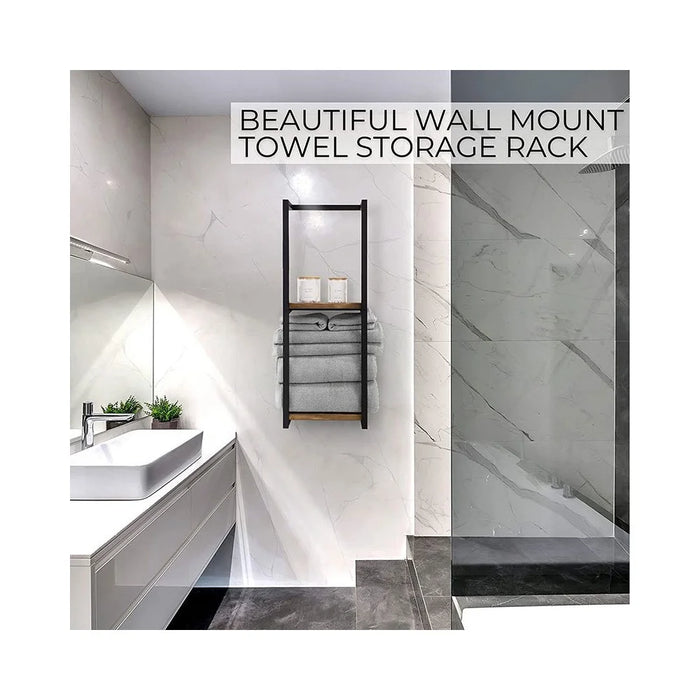 Wall Mounted Towel Rack Bathroom Organizer Iron Towel Bar Shower Storage Shelf for Toiletries / Washcloths / Bath Towels - 5
