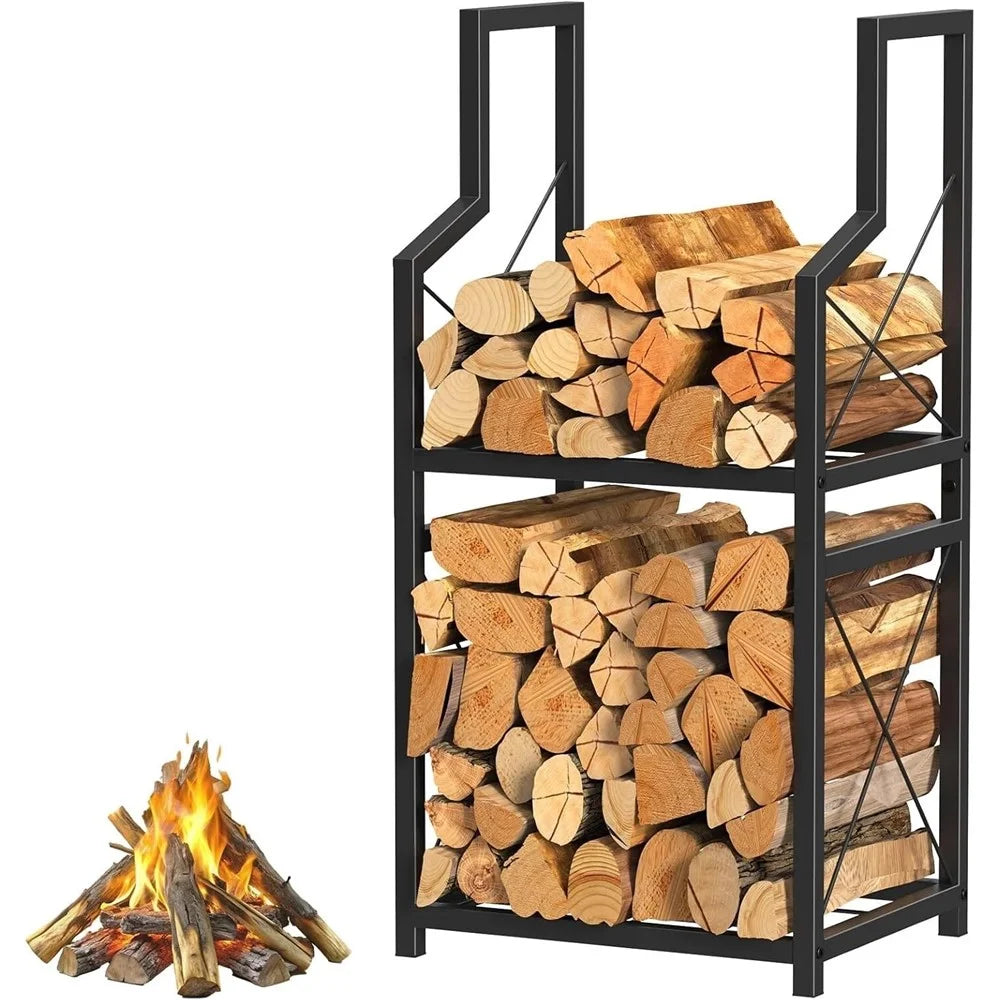 40 x 30 x 80cm Outdoor Camping Firewood Rack Stand Indoor Wood Storage Holder Organizer Metal Double Layer - 1