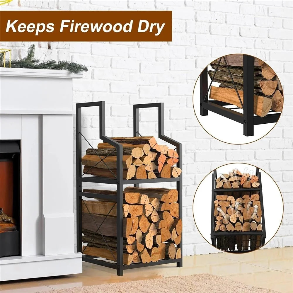 40 x 30 x 80cm Outdoor Camping Firewood Rack Stand Indoor Wood Storage Holder Organizer Metal Double Layer - 2