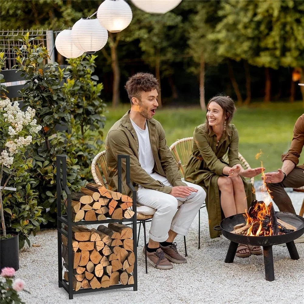 40 x 30 x 80cm Outdoor Camping Firewood Rack Stand Indoor Wood Storage Holder Organizer Metal Double Layer - 4
